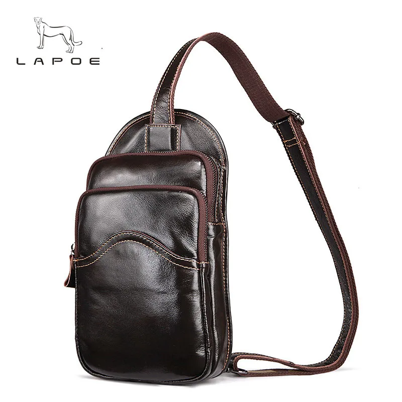 

LAPOE Genuine Leather Men Leather Chest Bag Men Bag Vintage Crossbody Bag for Man Shoulder Bags Casual Belt Chest Waist Pack