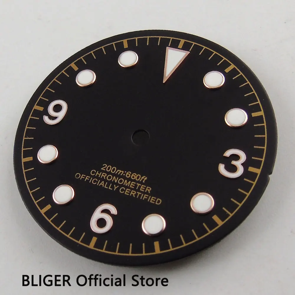 Mostrador em Ouro Apto para Eta Bliger Preto Estéril Rosa Borda Luminosa Marcas Assista Dial 2824 2836 Miyota 8215 8205 Movimento D52 30.4mm