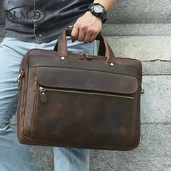 

J.M.D New Men's Briefcase Retro Top Layer Leather Handbag Crazy Horse Leather 15 inch Business Computer Bag 7388