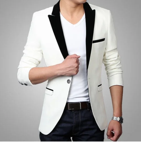 

Stylish White Men's Casual Slim Fit One Button Suit Pop Blazer Coat Jacket