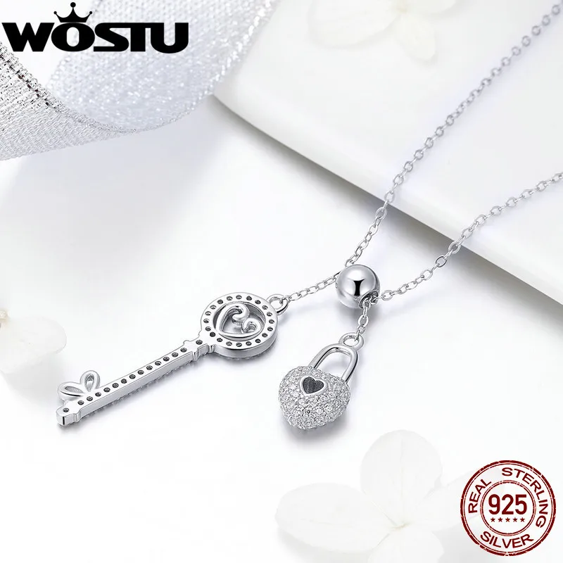 WOSTU реальные 925 пробы серебро ключ», с принтом в виде сердца и подвеска "замок" для Для женщин девушки жена Фирменное ювелирное изделие, подарок FIN290