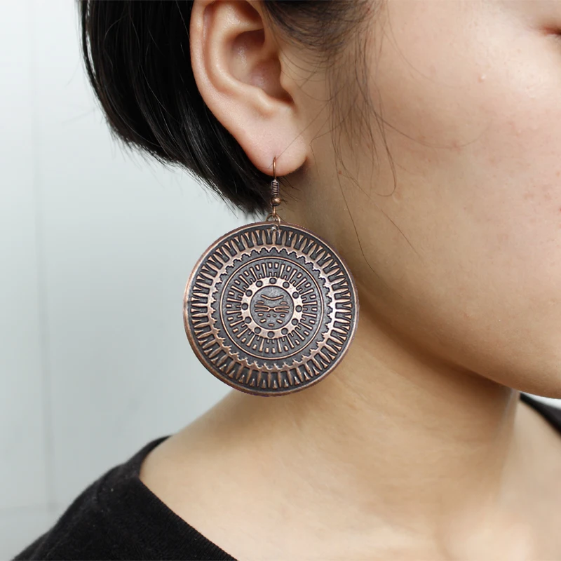 

Exaggerated Retro Disc Engraved Bohemian Earrings Casual Punk Style Woman's Fashion Jewelry For Ladies Earrings Drop Earrings