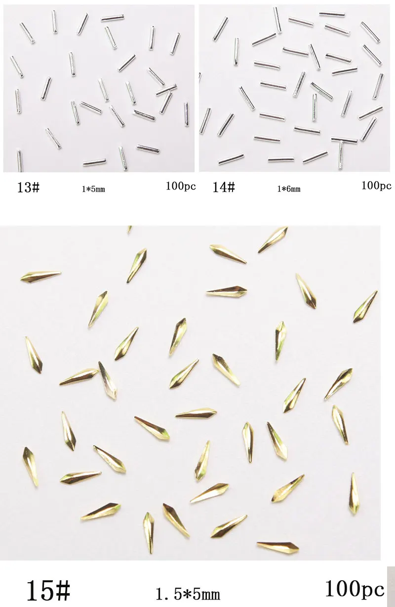 100 шт./лот Золотые прутки металлические заклепки японский 15 заклепки сплава металла 3D DIY Nail Украшение ногтей украшения