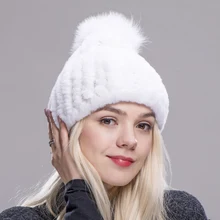 ZDFURS* трикотажные помпоном Шапки для Для женщин шапочки Твердые упругие Кролика Рекс Меховые шапки зимняя шапка Skullies модные аксессуары