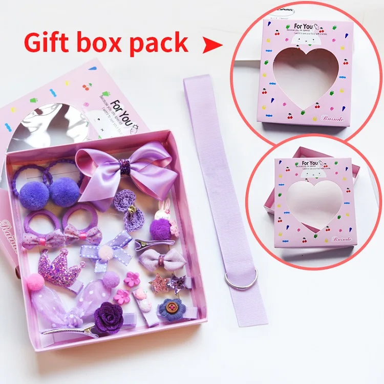 Gift Box-Purple Raindo 18 шт./кор. дети милые женские аксессуары для волос комплект ткани для младенцев с цветочным узором и бантом, заколки для волос для девочек, повязка на голову в подарок - Цвет: Gift Box-Purple
