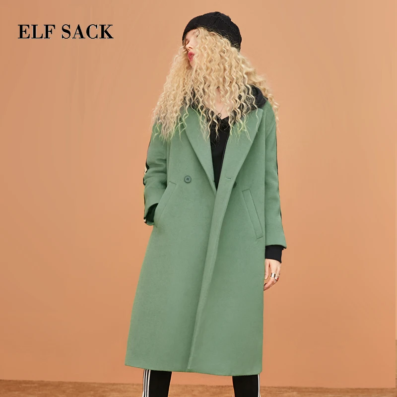 Женское шерстяное пальто ELFSACK Осеннее однотонное из 31.7% шерсти с отложным