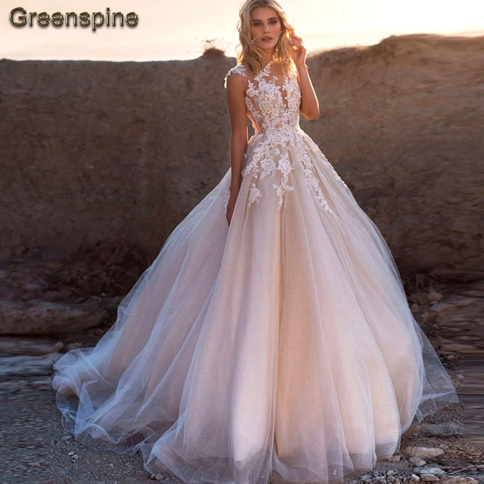 Свадебное платье Greenspine A Line румяна свадебное De Mariage без рукавов аппликация из