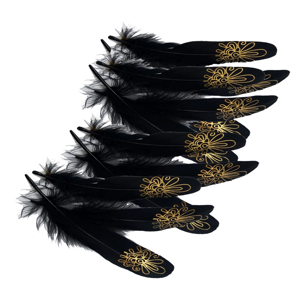 New 12 Pieces Printing Natural Goose Feather DIY Craft Party Home Decor for Sewing Garment Clothes Wedding Dress Accessories