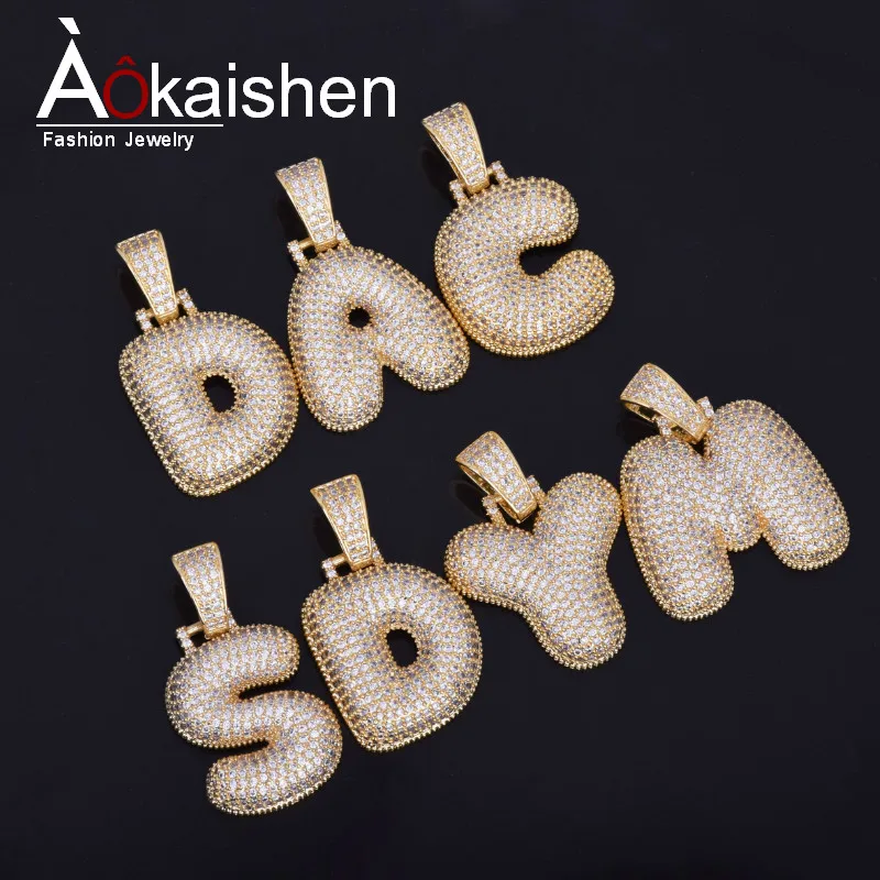 

A-Z Custom Name Bubble Letters Necklaces & Pendant Charm For Men Women Gold Silver Color Cubic Zircon Hip Hop Jewelry Gifts