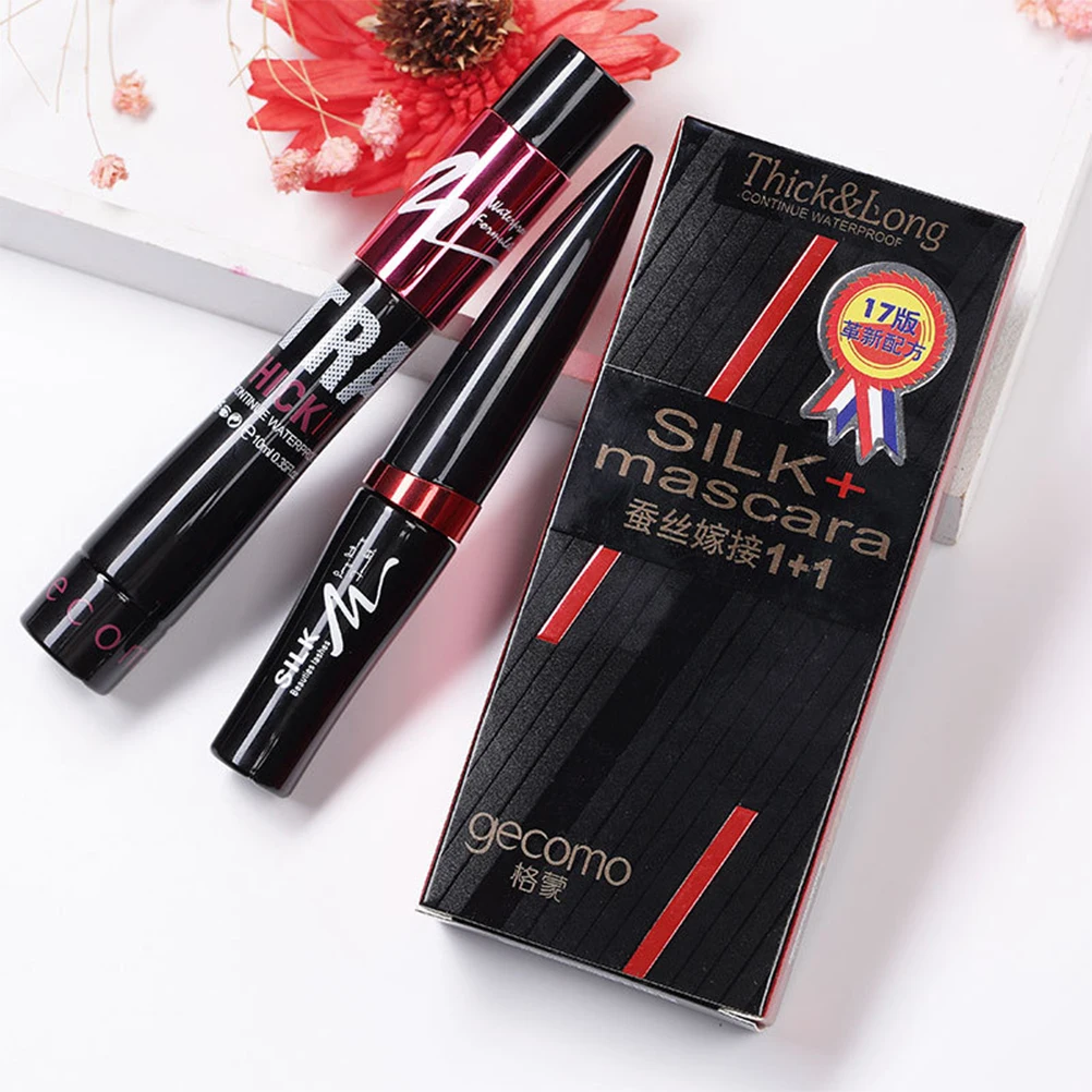 

2 in 1 False Eyelashes + Mascara 3D Fiber Makeup Eyelashes Grafted Fibers Mascara Lengthening Volume Silk Eyelash