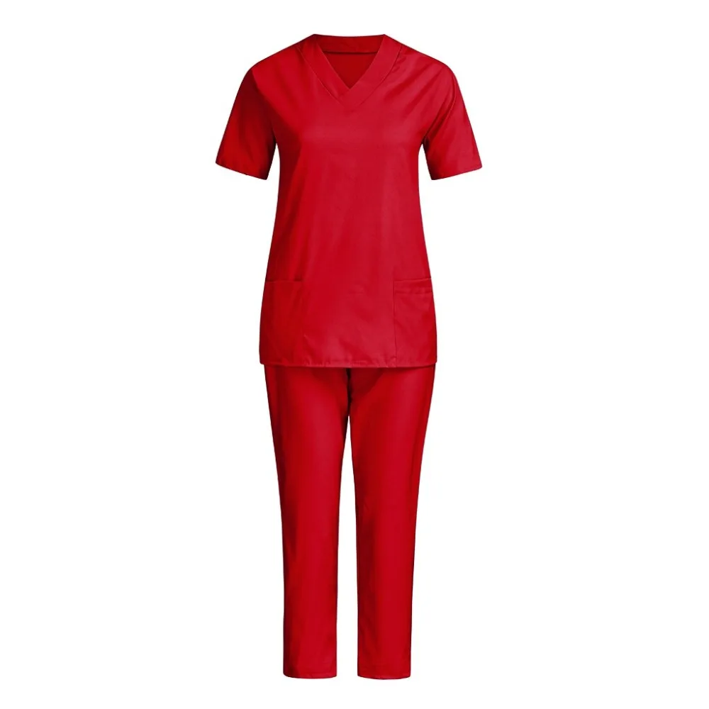 Большие размеры для женщин и мужчин с коротким рукавом v-образные вырезы+ брюки для кормления Рабочая форма набор костюм медицинская форма медсестры ropa mujer 35