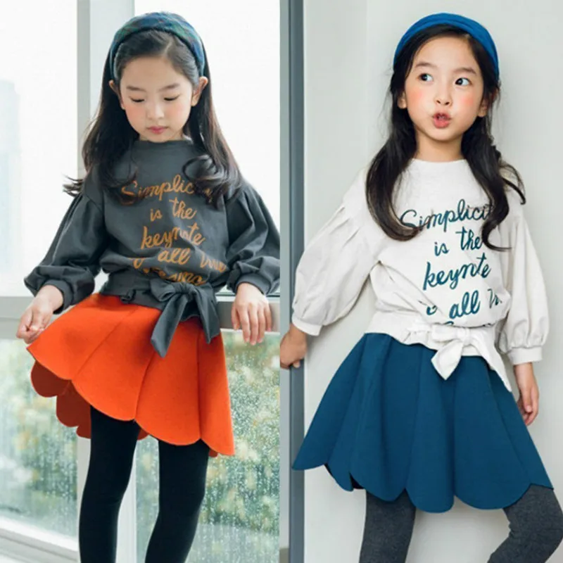 

Girls Clothes Set New Spring Autumn Cotton Kid Clothing Suit for Girl Long Sleeve Letter Print Sweatshirt + Skirt 2 Pcs CA124