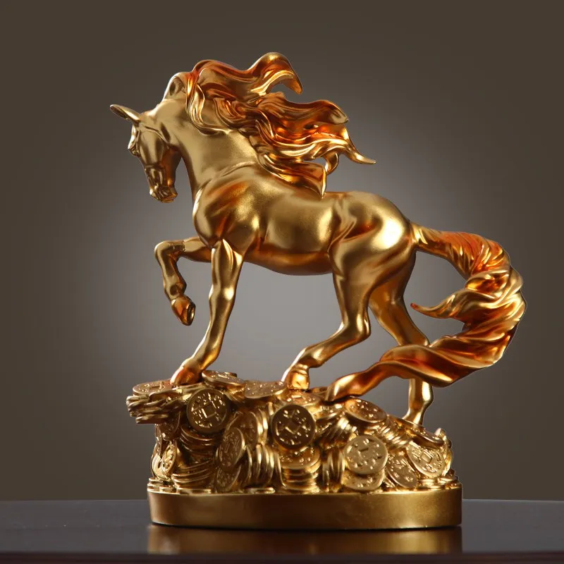 Нордическая золотая статуя счастливой лошади, скульптура, статуя животного, конь, статуи из смолы, искусство и ремесло, украшение дома, аксессуары, украшения R2029 - Цвет: Многоцветный