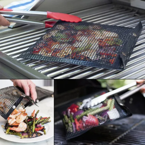 

Black Non-Stick Grilling Bake Bag Picnic Tool Barbecue Reusable Mesh BBQ Bag Outdoor Picnic Cooking Barbecue Mat Tool