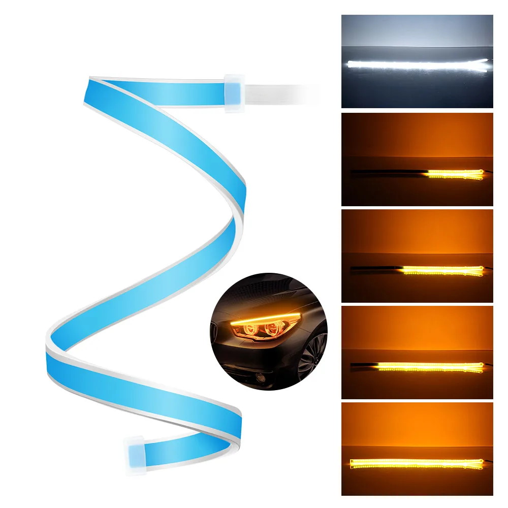Ходовые огни 1 шт. 30 см 45 см 60 см 12 В светодиодный DRL дневные ходовые огни белые фары светодиодный янтарный свет поворота drl полосы ангельские глазки для фар