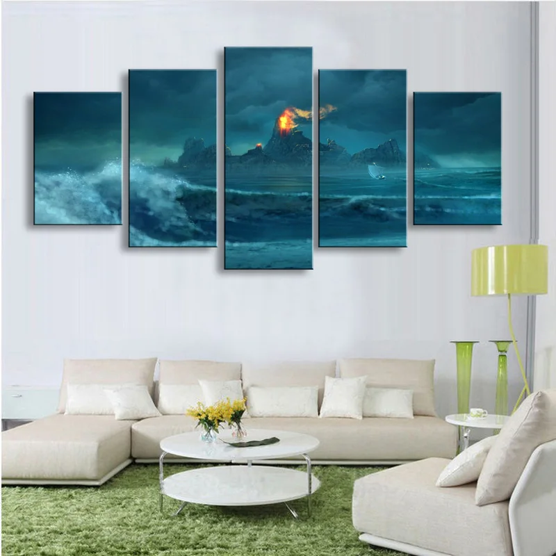 5 pieces high-definition print Volcanic island canvas oil painting poster and wall art living room picture HaiD-002 (4)