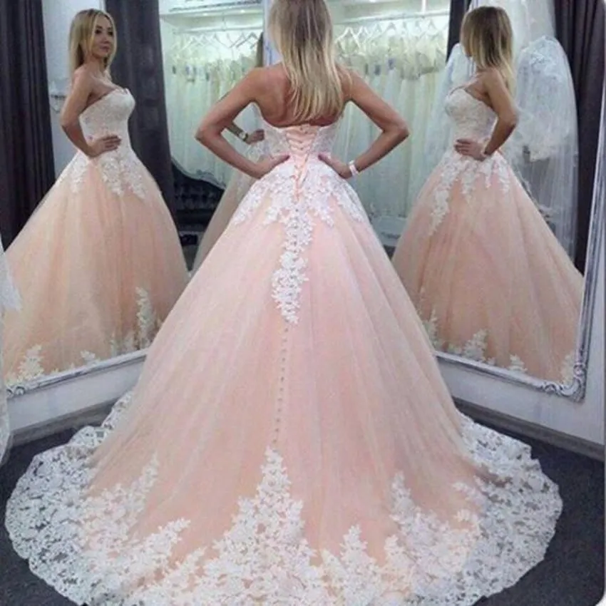 2016 Vintage Quinceanera Ball Gown Dresses Sweetheart Pink Lace Appliques Tulle Long Sweet 16 Wedding Cheap Party Prom Evening Gowns=152_conew1
