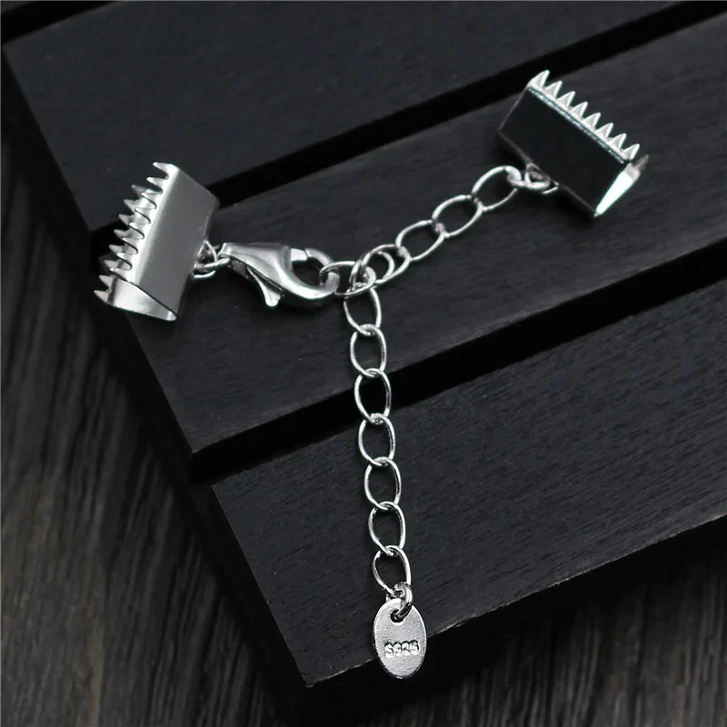 

925 Sterling Silver Leather Cords End Fastener Clasps Fit 6mm 8mm 10mm Lobster Clasps With Extension Chains DIY Jewelry Making
