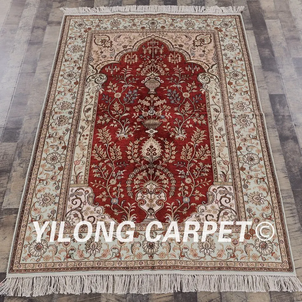 YILONG 4'x6' ручной работы Восточный ковер красный и голубой антикварная вещь персидские шелковые коврики(YHW89AB4x6