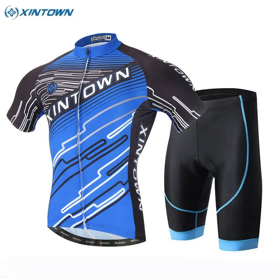 

XINTOWN Men Bike Team Cycling Jersey Comfortable Gel Padded Shorts Clothing Wear Blue Kits Quick-Dry