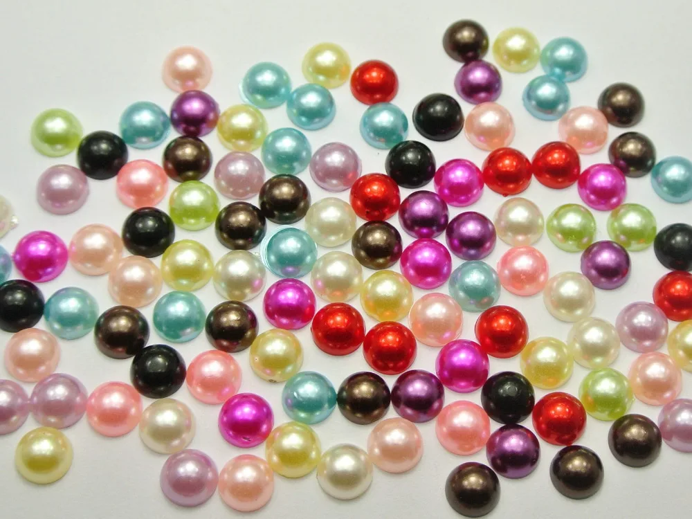 500 Mixed Colour Half Pearl Bead 8mm Flat Back Round Gems Scrapbook