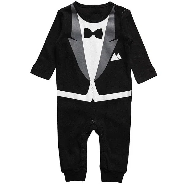 Костюм Джентльмена для маленьких мальчиков Детский комбинезон с длинными рукавами, Одежда для новорожденных повседневные комплекты для детей одежда для малышей возрастом от 1 года до 2 лет - Цвет: Black