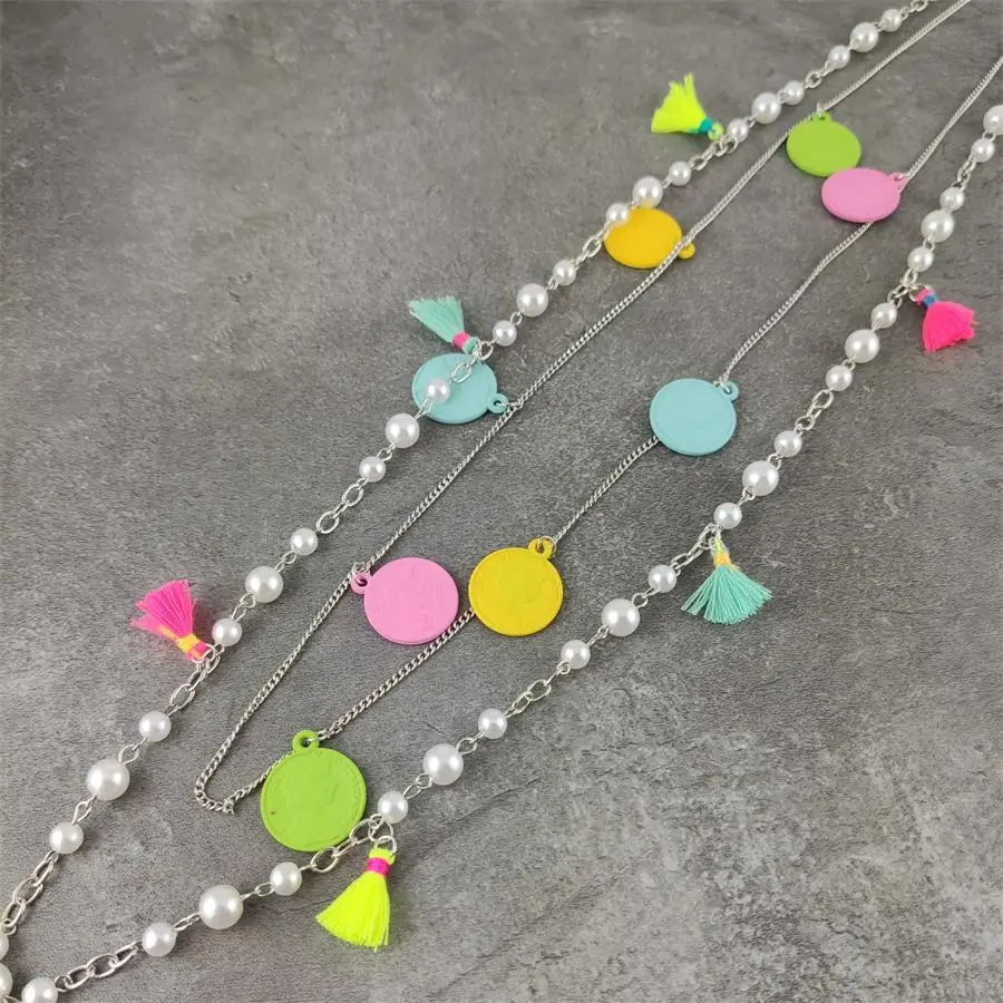 

Luxury Design Imitation Pearls Long Necklace Female Colorful Tassel Pendant Necklaces for Women Fashion Coin Jewelry