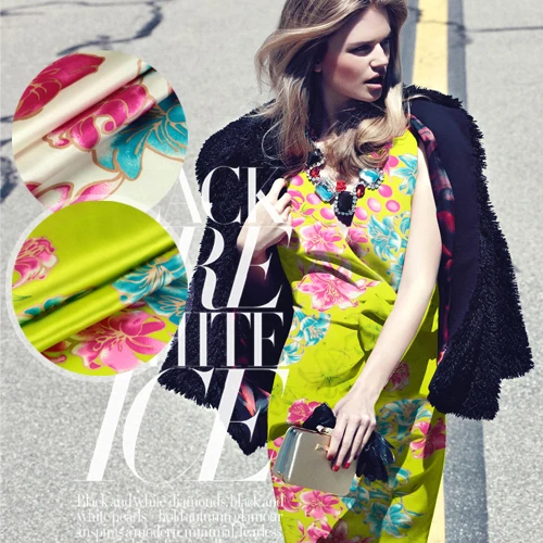 

SS025 100% Natural Silk Satin/Wild Ginger Flowers And Lilies/Anti-UV Silk Fabric Mulberry Silk/Width 1.25yd Thickness 16.5mm