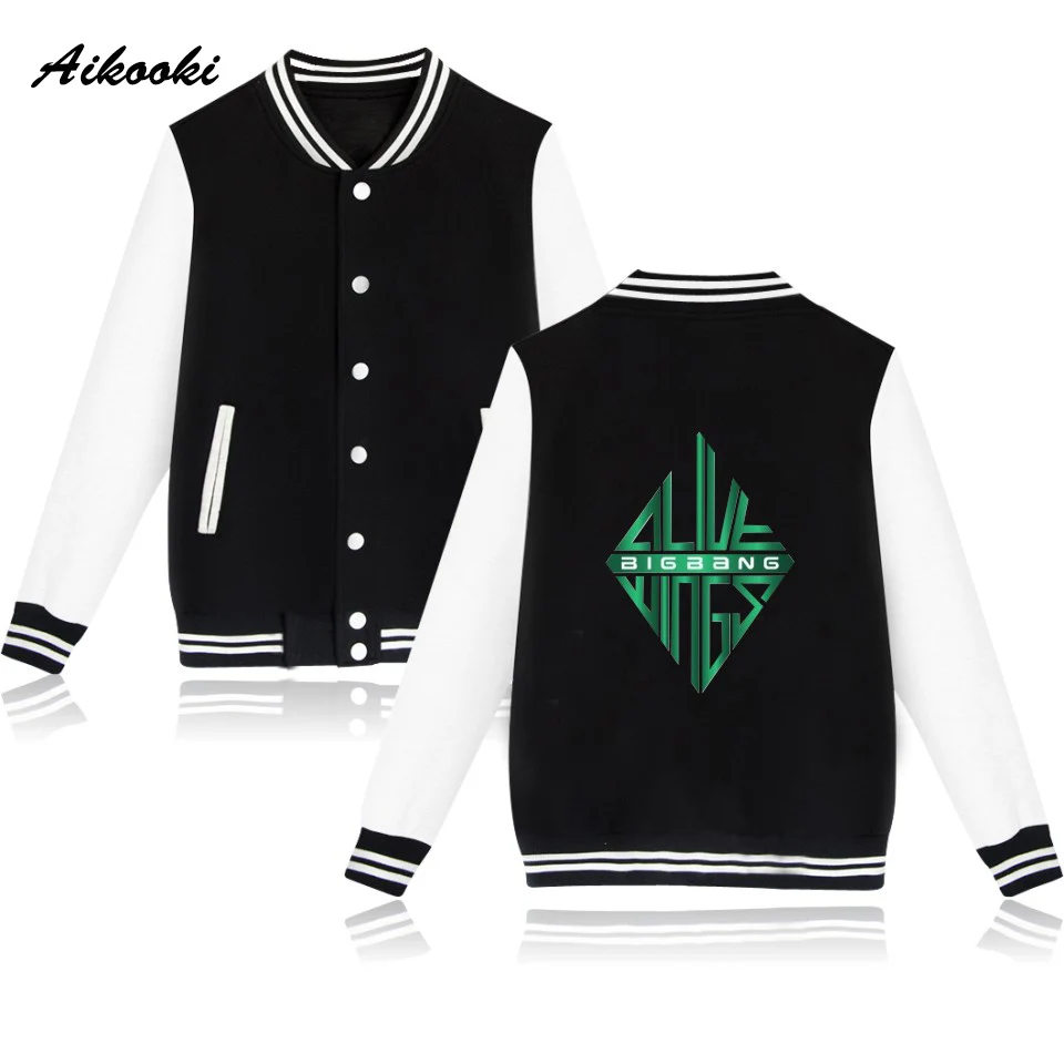 Image Aikooki BTS Hip Hop Bigbang Baseball Jacket Sweatshirt Women Korean Kpop GD T.O.P Hoodies Women Winter Fashion Black Jacket Idol