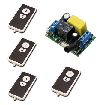 

New 220V AC Wireless Remote Controller Wireless Power Switch System 1 Receiver& 4 Transmitter 1CH 10A Light Lamp LED SMD ON OFF
