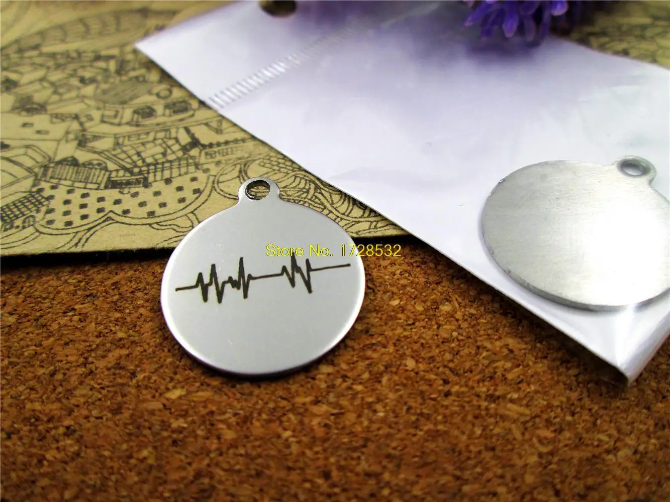 

20pcs--20mm stainless steel circle round "ECG"one side DIY Charms Pendants