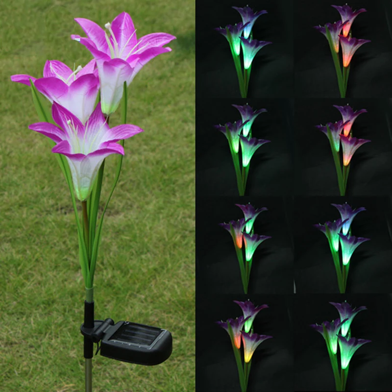 purple led solar power lily flower garden stake light solar path lights
