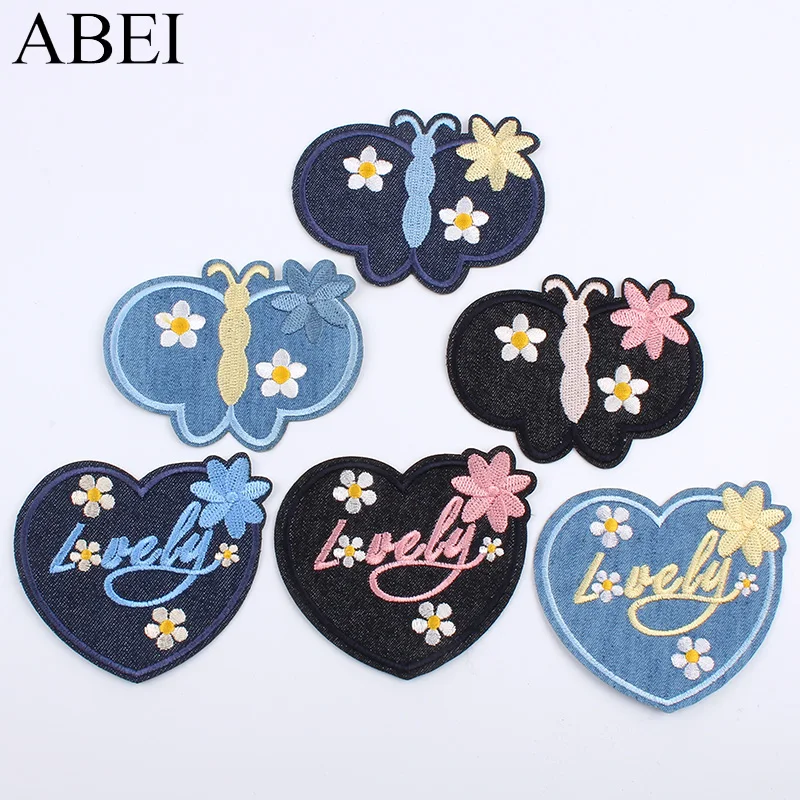

6pcs/lot embroidered patch Cartoon Butterfly Flowers Sticker Iron On Patches for bag shoes Jean Sew On Stripe Fabirc Patches