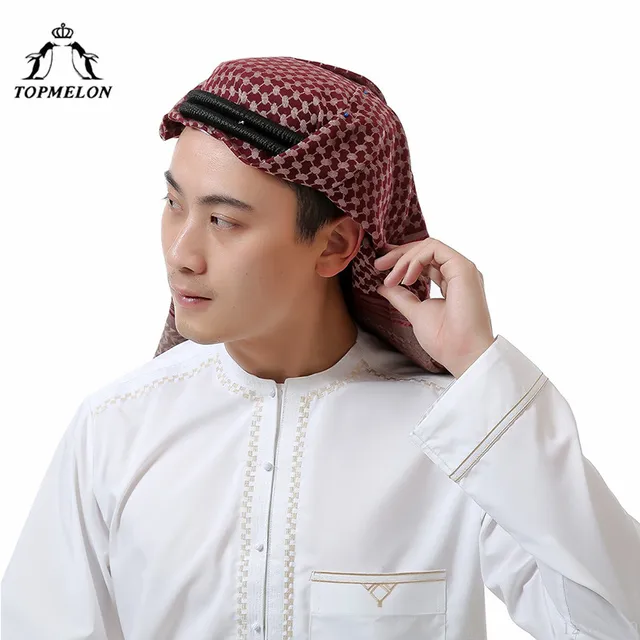 TOPMELON Hijabs Mens Muslim Hats Adult's Plaid Prayer Hat Cotton