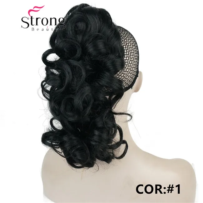 StrongBeauty, 12 дюймов, кудрявые синтетические накладные волосы на заколках в виде когтей, конский хвост, синтетические накладные волосы, 125 г, с зажимом для челюсти/когтей - Цвет: 1 Dark Black