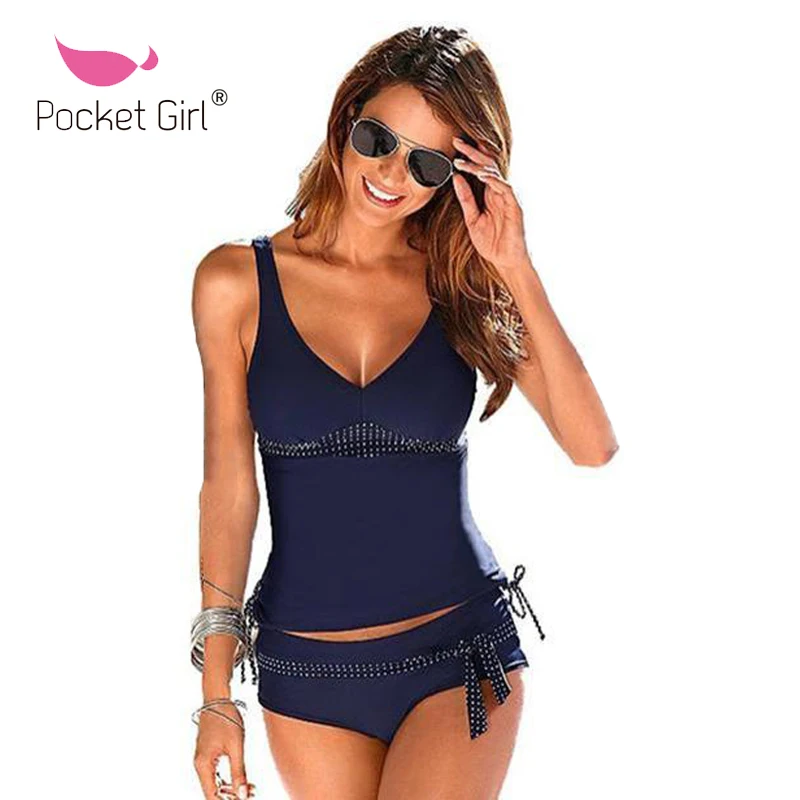 

Pocket Girl 2018 Plus Size Bikini Set Women Sleeveless Deep V Swimwear Sexy Push Up Swimsuit Swimming Bathing Suit Beach Biquini