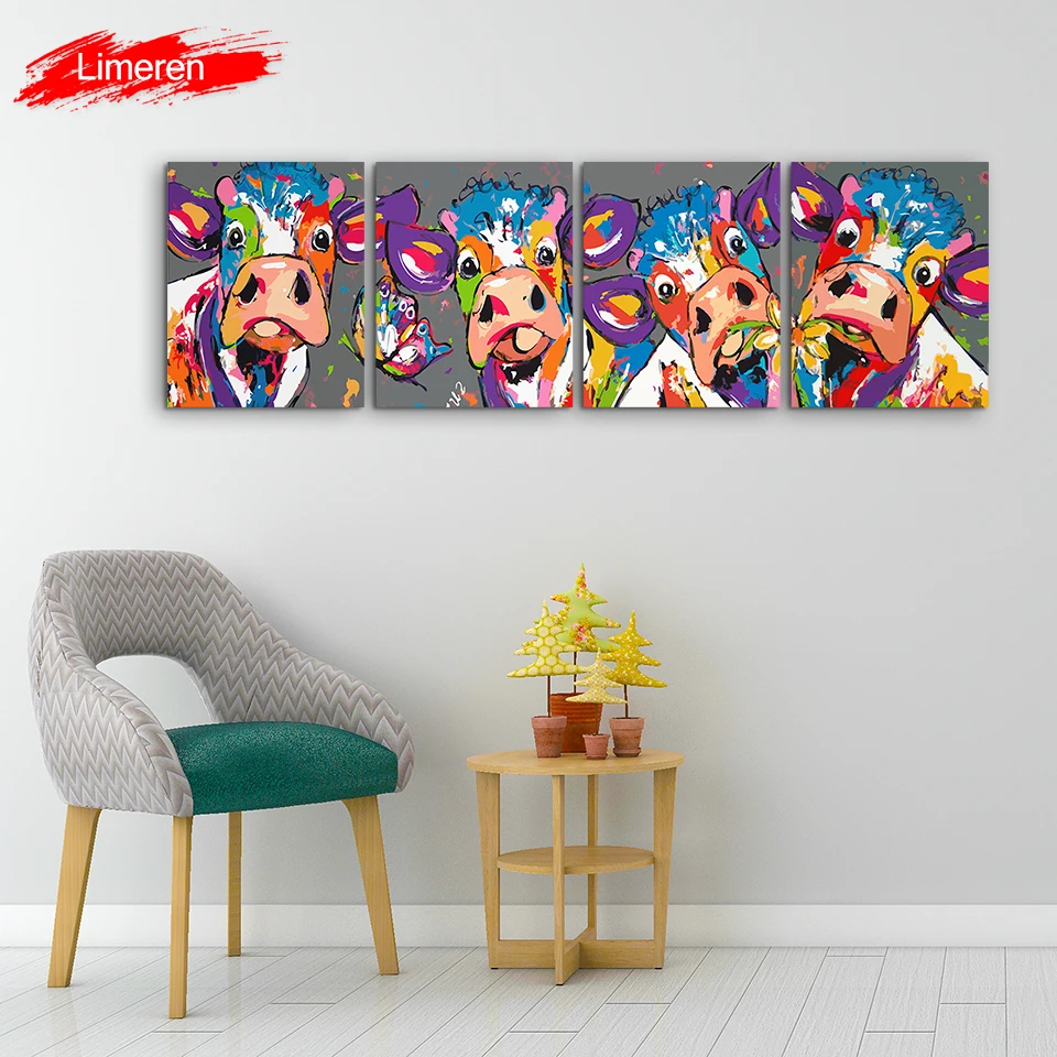 Vrolijk Schilderij 4 шт./компл. настенное Искусство Холст Картина маслом по номерам