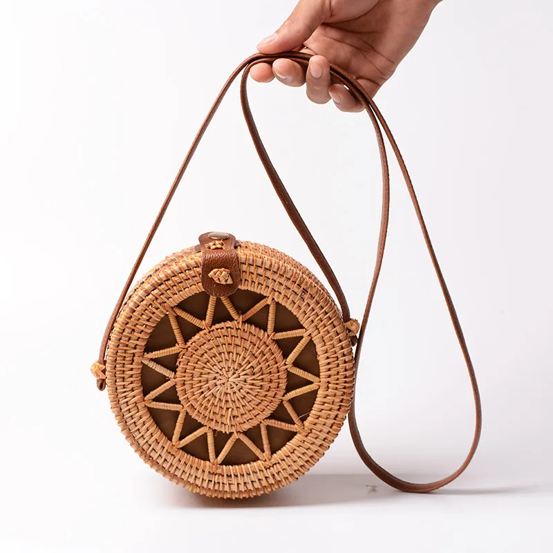 

Women Rattan Bags Round Handmade Five-Pointed Star Shoulder Backpack Beach Travel Ladies Summer Hollow Cross Body Bag SS7435