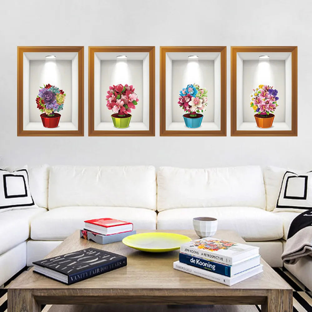 

3D flower wall stickers detachable mural applique vinyl art living room decoration creative waterproof wall stickers