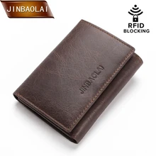 JINBAOLAI Vintage Genuine Leather Wallet Men Trifold Wallets with Coin Pocket with RFID Trifold Design Credit Card Holder Purse mingclan vintage trifold genuine leather wallet men design cowhide leather id card holder male purse short coin pocket bag purse