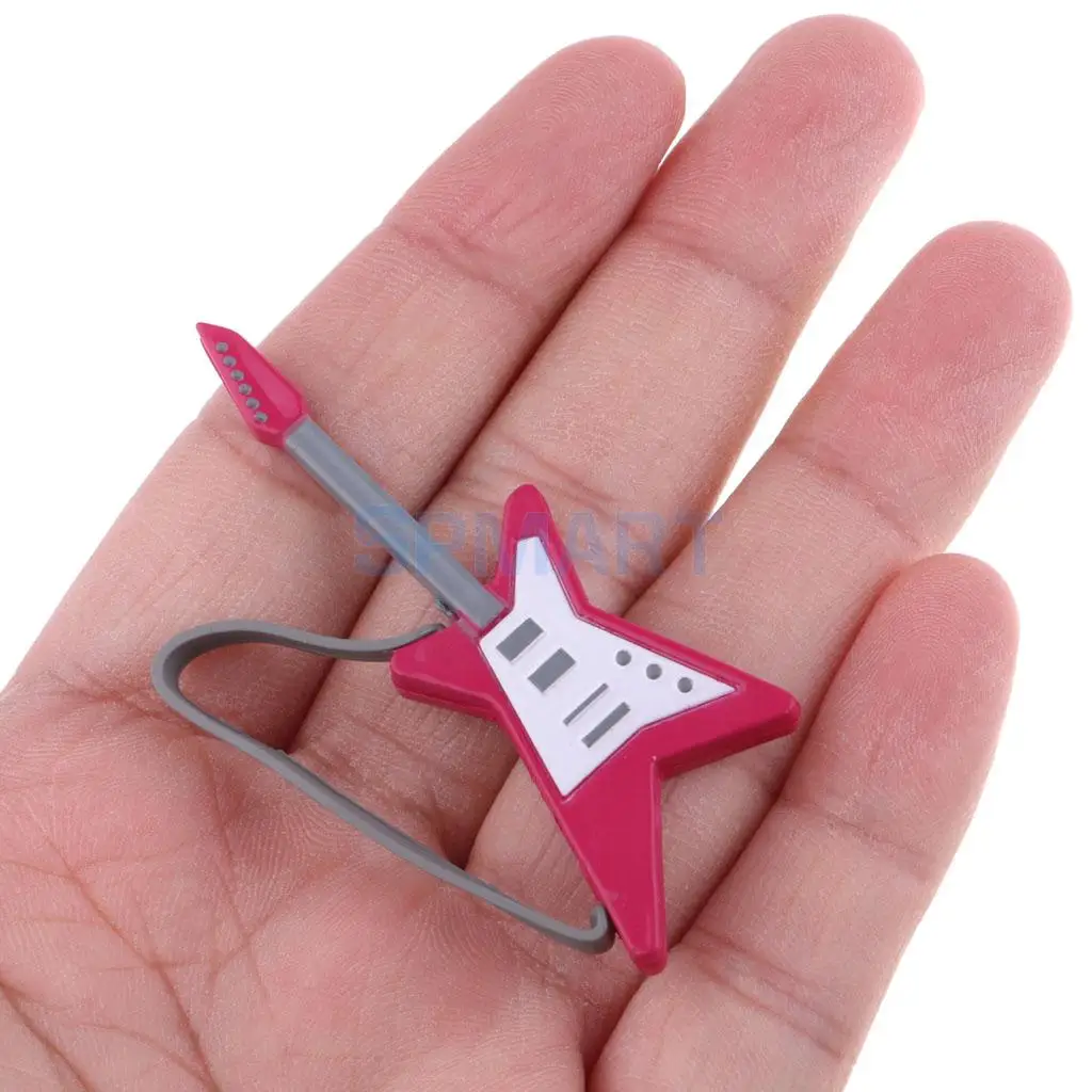 Dollhouse Miniature Guitar Microphone Model Set Vocal Concert Scenes Decor Kids Pretend Play Mini Figures Accessories