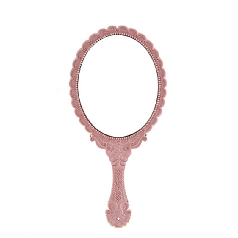 Винтажное ручное зеркало для макияжа, розовое цветочное овальное круглое косметическое ручное зеркало с ручкой для дам, косметический комод