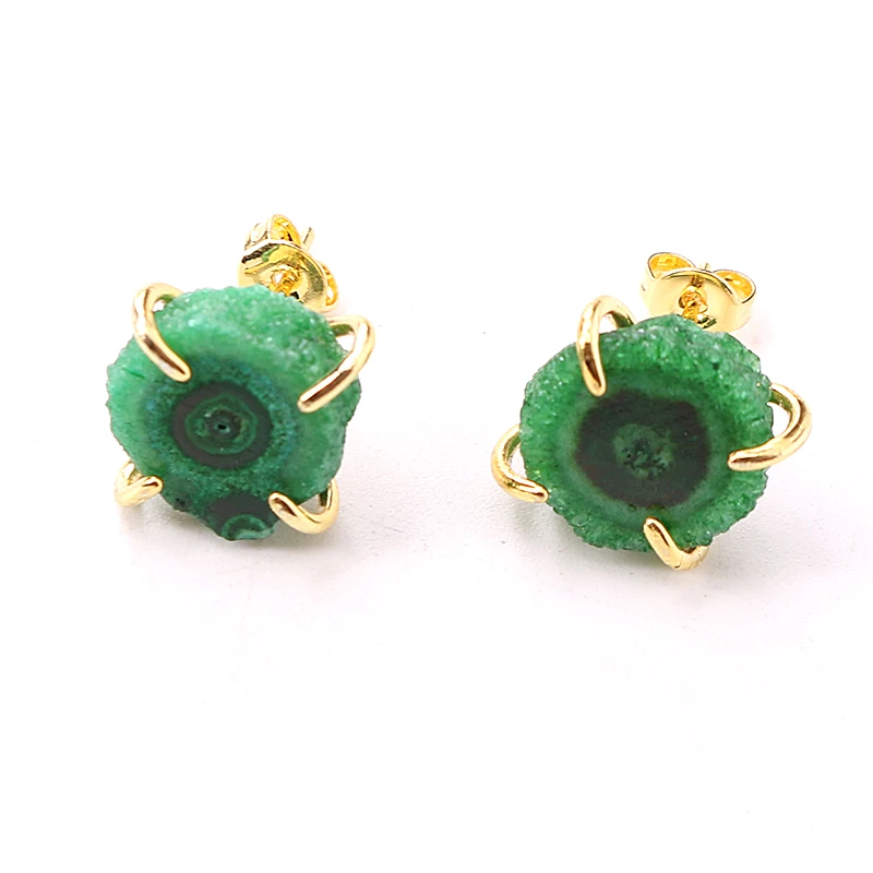 

3pcs/lot Luck Jewel Natural Engraving Round Natural Stone Stud Earrings Jewelry Accessories Charms Jewelry Finding Gift DY