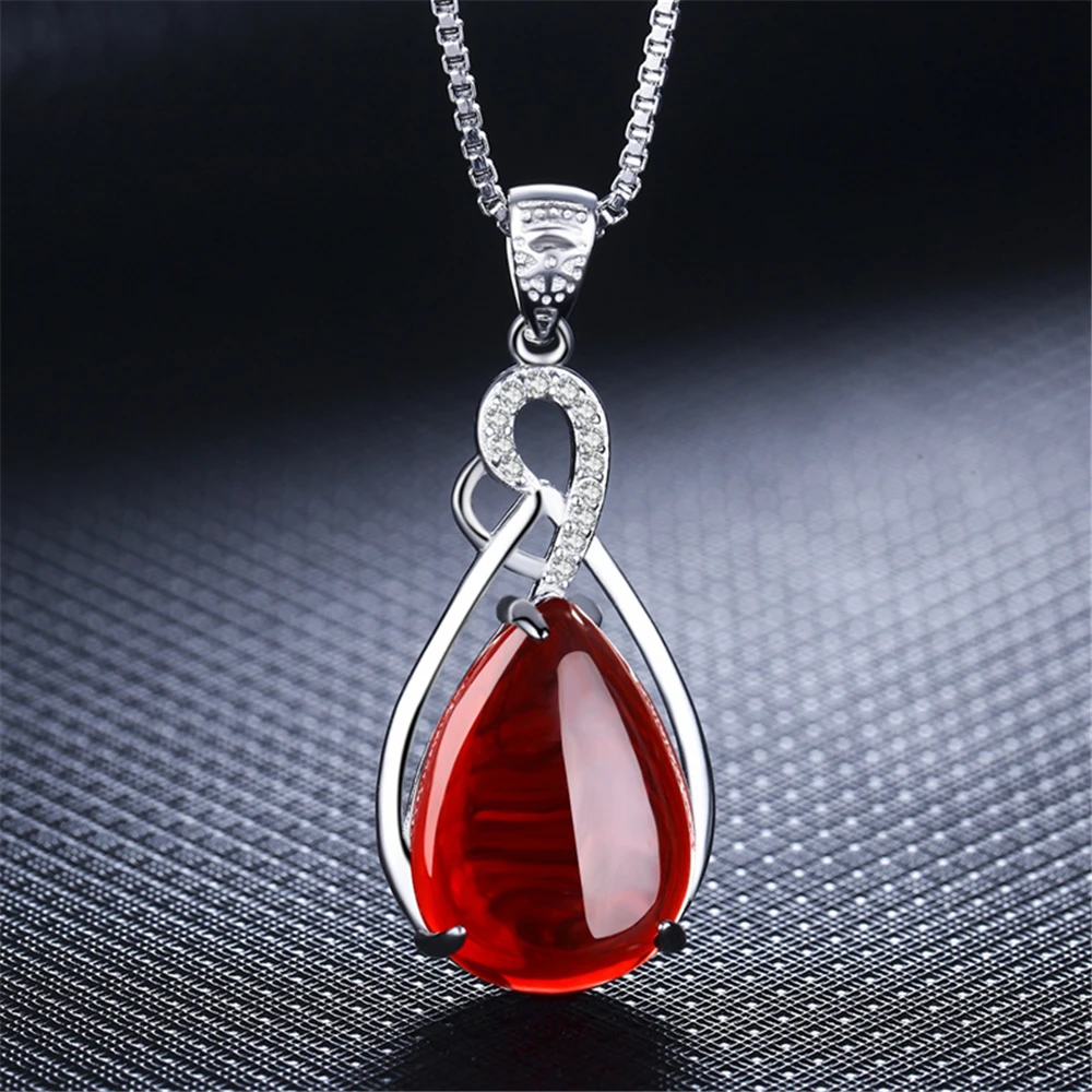 

Chalcedony Pendant 925 Silver Diamond Charm Jewelry Necklace Red Green Agate Inlay Daily Decoration Ladies Necklace