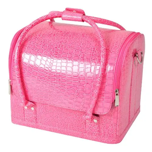 AFBC Popamazing Beauty professional Makeup Cosmetic Box Case Nail Polish Storage Make up Box (Croc Pink)