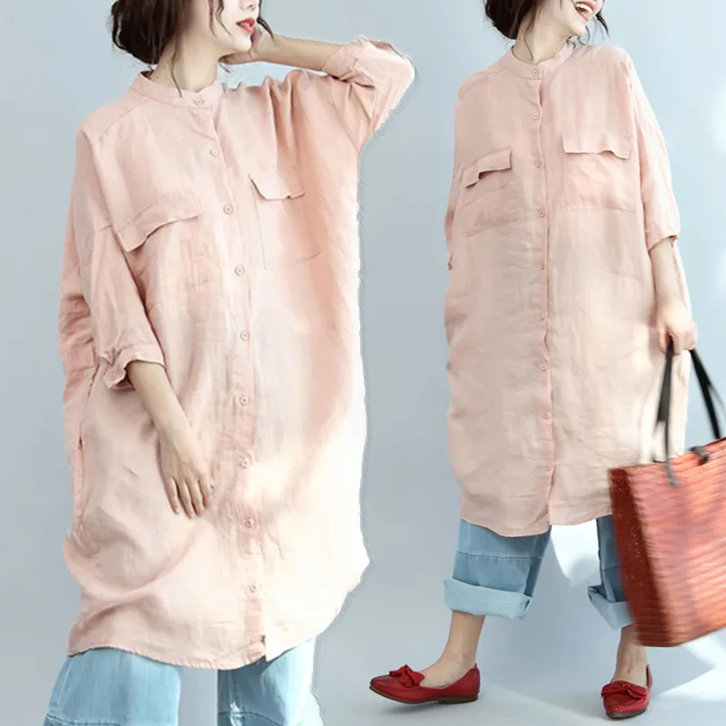 

Plus Size 4XL 2018 Autumn Women Fashion Elegant Cotton Linen Button Tops Ladies Female Large Big Loose Long Blouse Shirt Blusas