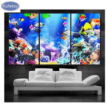 

Full Square 5DIY Diamond Painting triptych"beautiful Aquarium Fish"diamond embroidery Mosaic diamond Cross Stitch Wall decor