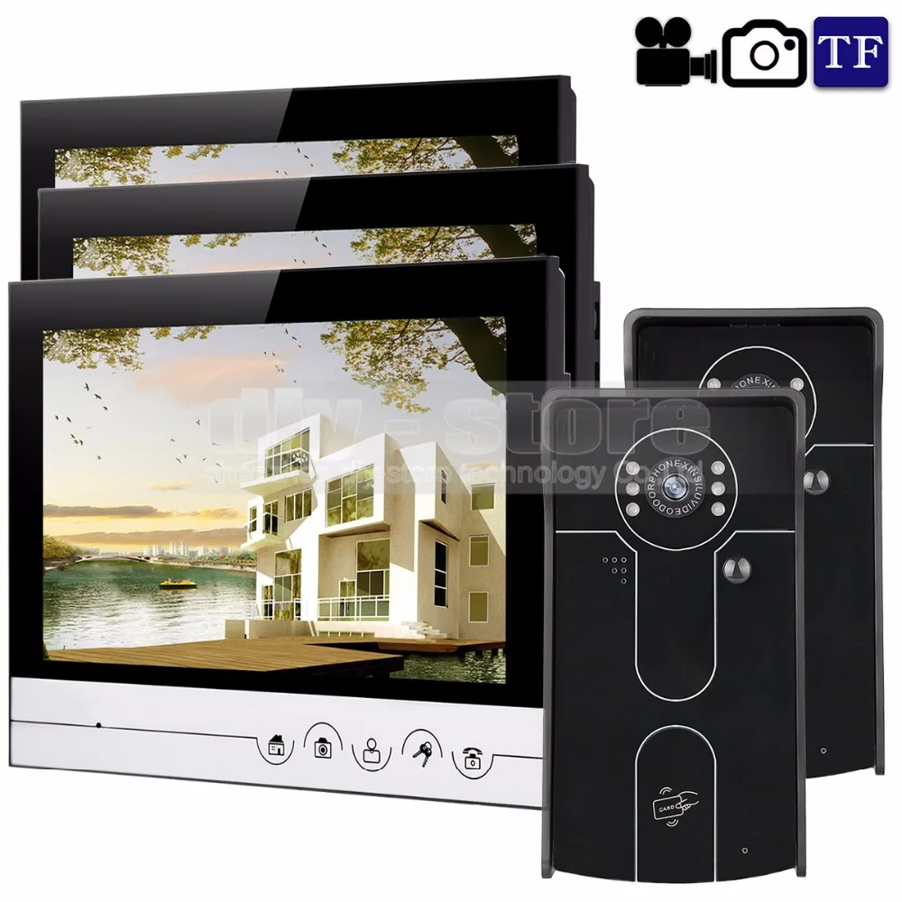cheap DIYSECUR 9inch Video Record Photograph Video Door Phone Doorbell Waterproof HD RFID Camera Home Security Intercom System 2V3