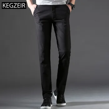 

2019 New Brand Clothing Black pants Men Stretch Fashion Casual Men Trousers Autumn Summer Straight Slim Khaki Men Pants Hombre