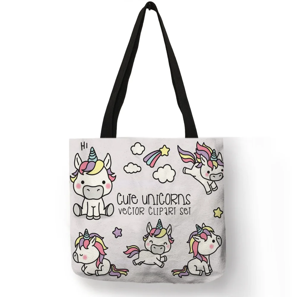 

Cartoon Animal Prints Shoulder Bag Cute Colorful Unicorn Handbag School Casual Shopping Traveling Foldable Carry Storage Bags